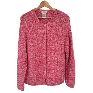 Talbots Womens Hand-Knit chunky Pink Cardigan Sweater size XL 100% Cotton